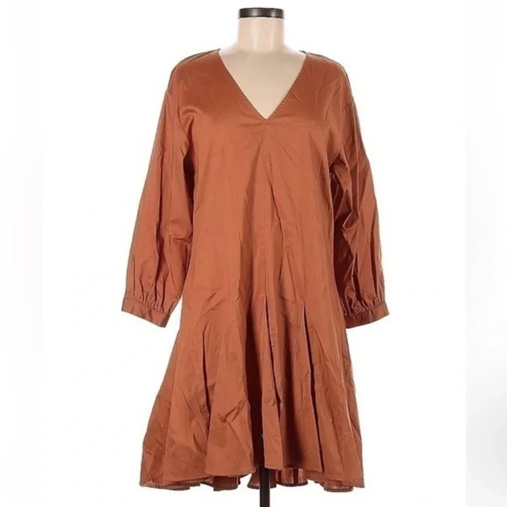 Maggy London Cottagecore Adobe Burnt Orange Stretch Cotton Shirt Dress Size 6